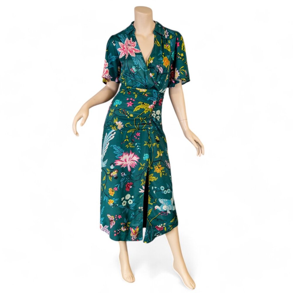 SOLD * MAEVE ANTHROPOLOGIE Emerald Green Floral Bird Butterfly Dress - Picture 1 of 17